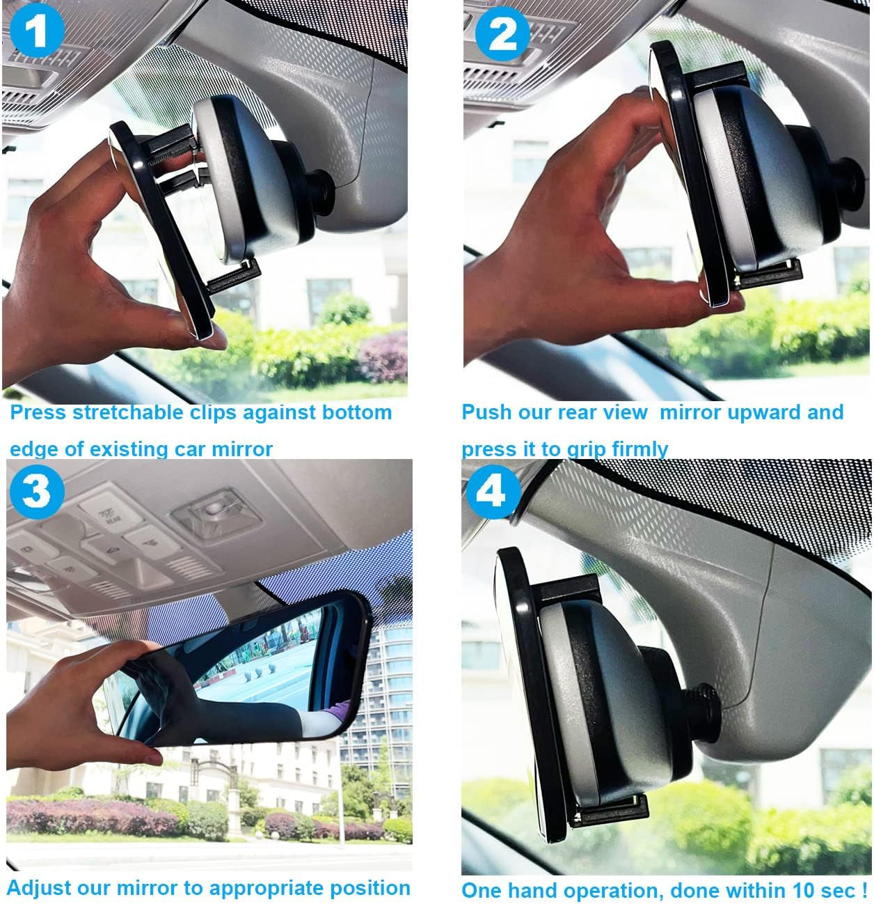 Rear View Mirror, 11.8 Inch Panoramic Anti-Glare Rearview Mirror, Car Interior Clip-On Wide Angle Rear View Mirror to Reduce Blind Spot Effectively for Car SUV Trucks – Convex - Blue